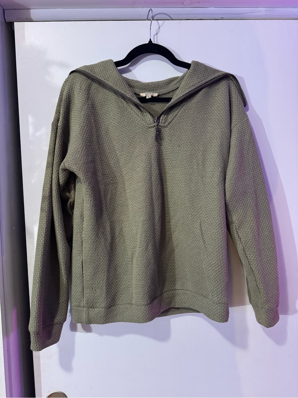 Kori Olive Green Quarter-Zip Knit Hoodie